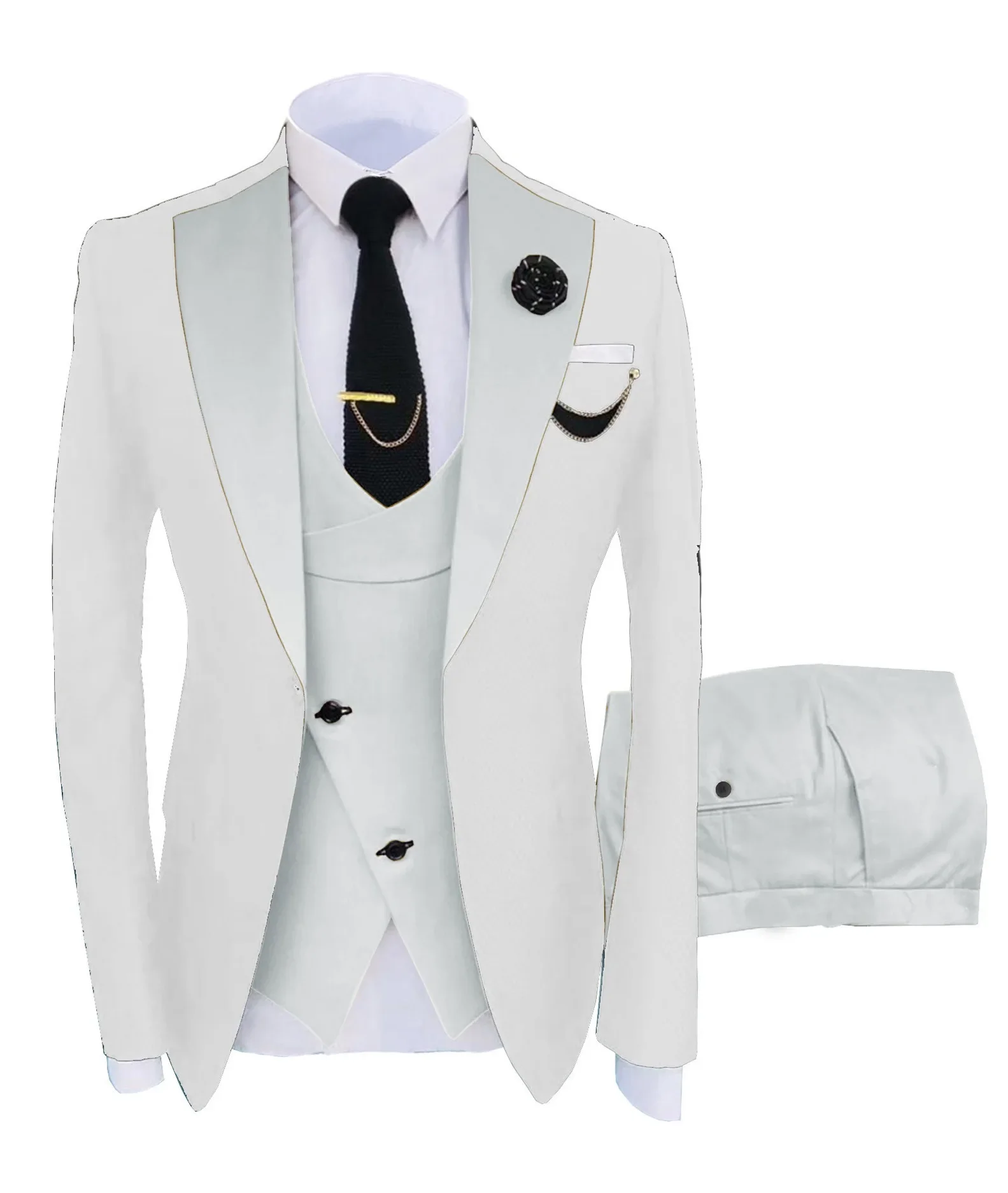 3 Pieces Men\'s Suit Peak Lapel Slim Fit Casual Tuxedos Groom Tailor Made (Blazer+Pants+Vest) Full set Elegant suit for men