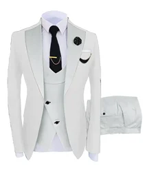 3 Pieces Men's Suit Peak Lapel Slim Fit Casual Tuxedos Groom Tailor Made (Blazer+Pants+Vest) Full set Elegant suit for men