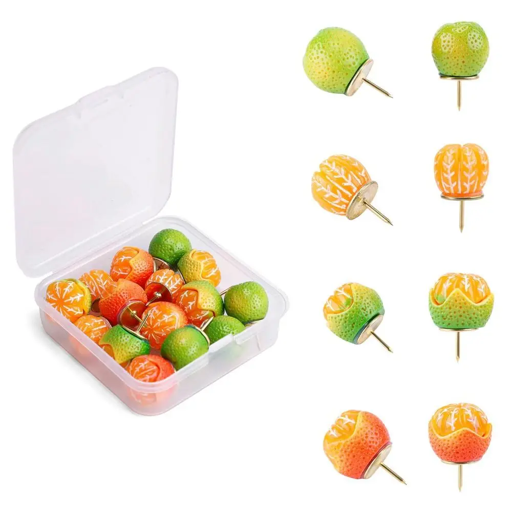 Picture 3: 15Pcs Portable Creative Simulated Fruit Push Pins 3D Reusable Orange Pushpins with Box Multifunctional Thumb Tacks Corkboard