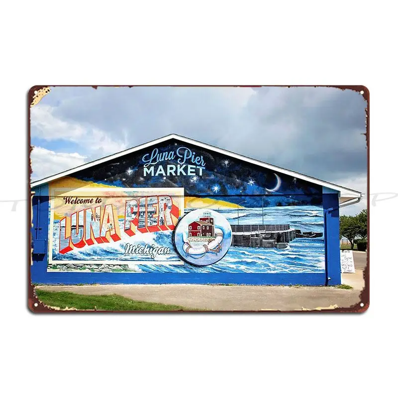 Welcome To Luna Pier Michigan Metal Plaque Garage Kitchen Living Room Pub Customize Tin Sign Poster