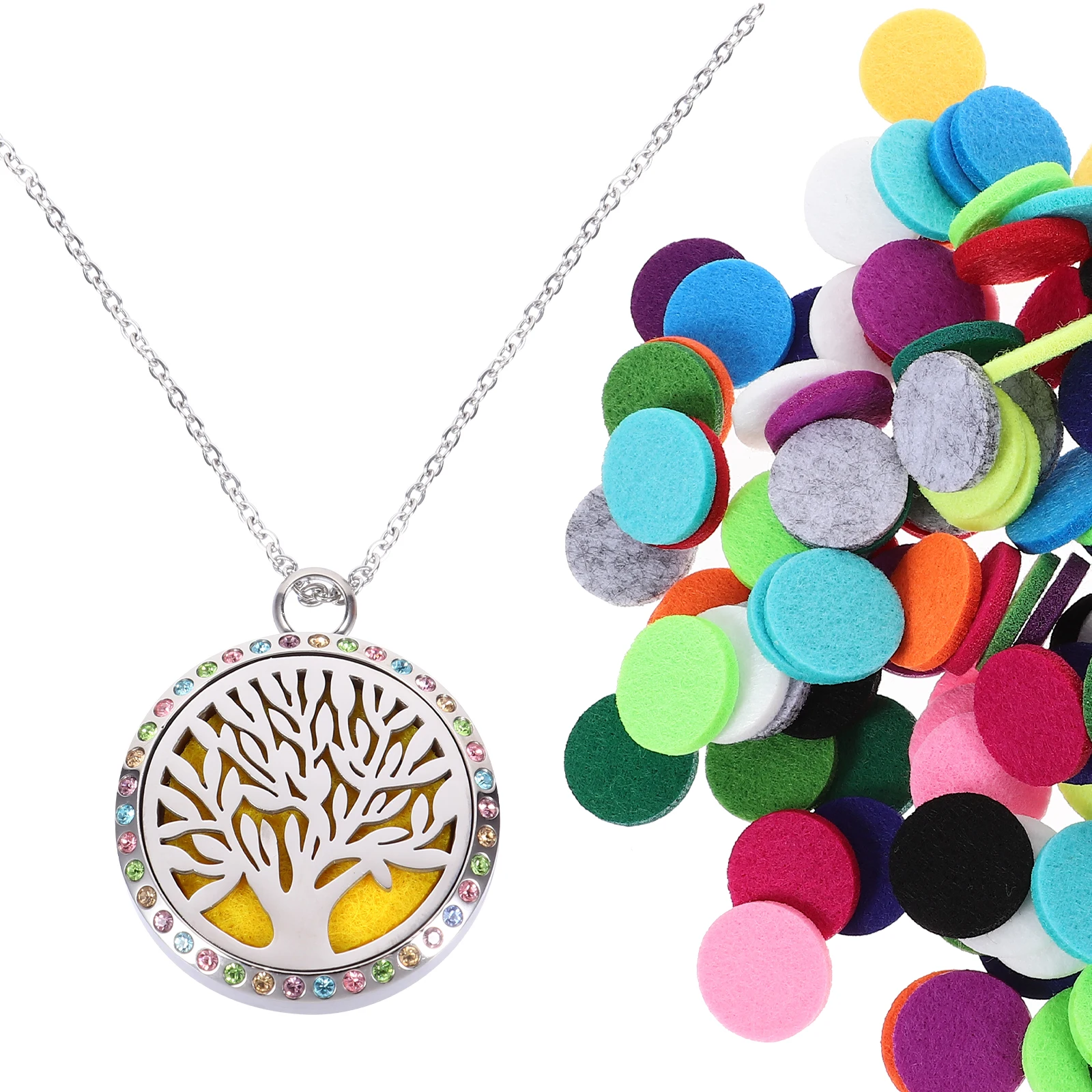 

170 Pcs Round Cotton Pieces Essential Oil Pads 30MM Diffuser Supplies Refillable Fiber Core Mixed Colors Aromatherapy Necklace