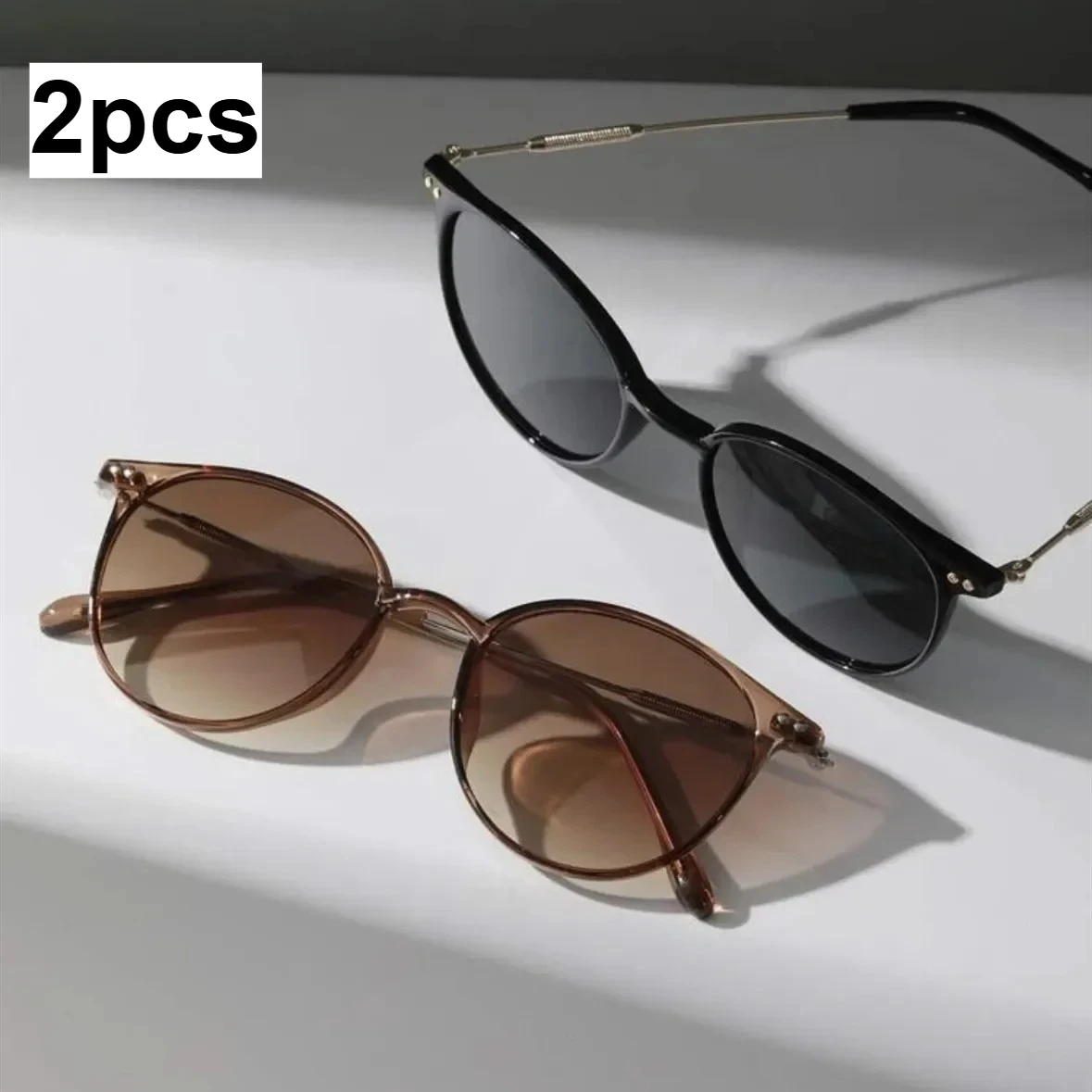 2pcs Women Small Round Sunglasses Cute Skinny  Eyewear Men Vintage Narrow Sunglasses Set