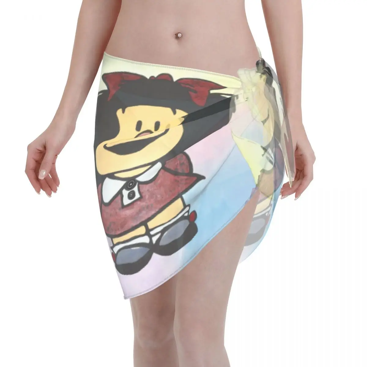 

Custom Mafalda Hand Drawn Short Sarongs Beach Wrap Printed Cartoon Manga Quino Comic Beach Bikini Wrap Swimsuit Coverups