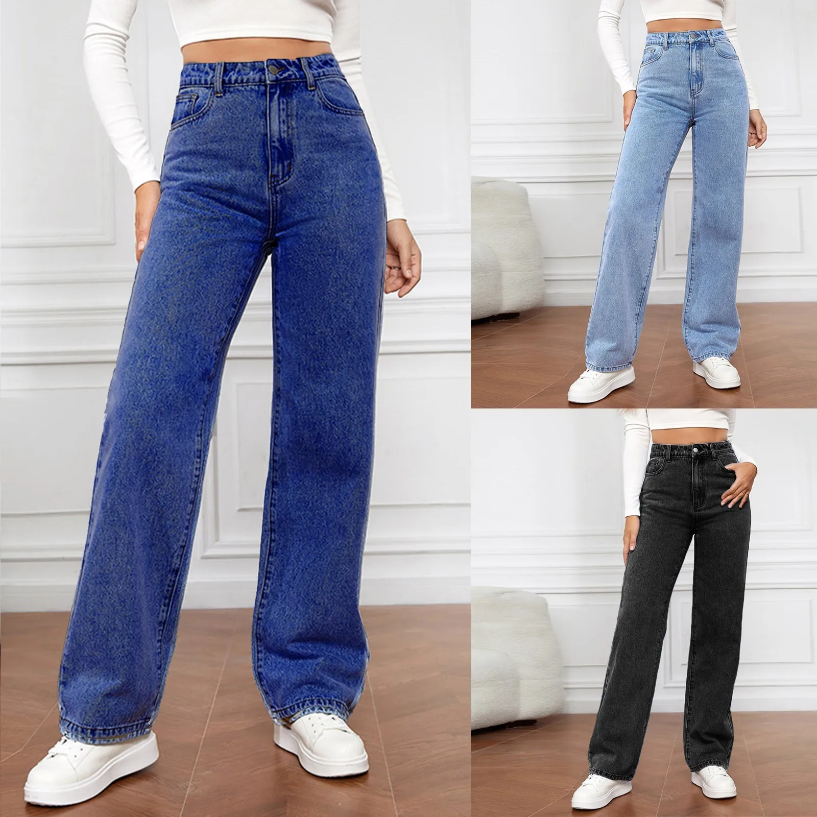 Frauen Jeans hohe Taille Frühling Herbst Mode Streetwear Vintage gerade baggy weibliche Hose mit weitem Bein lose Jeans hose