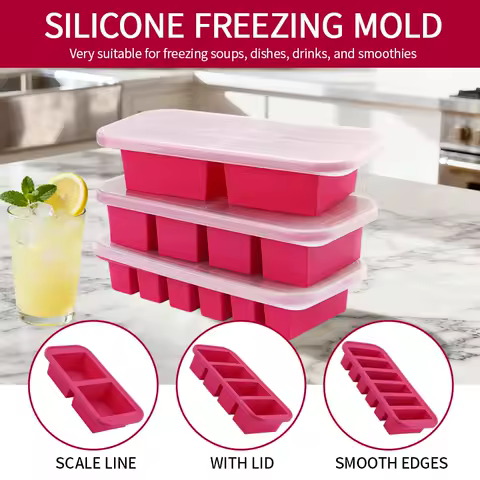1PC 2/4/6/10Grid Silicone Freezer Mold with Lid Refrigerated Food Storage Box Food Box Ice Tray Mold Ice Box Fresh-keeping Box