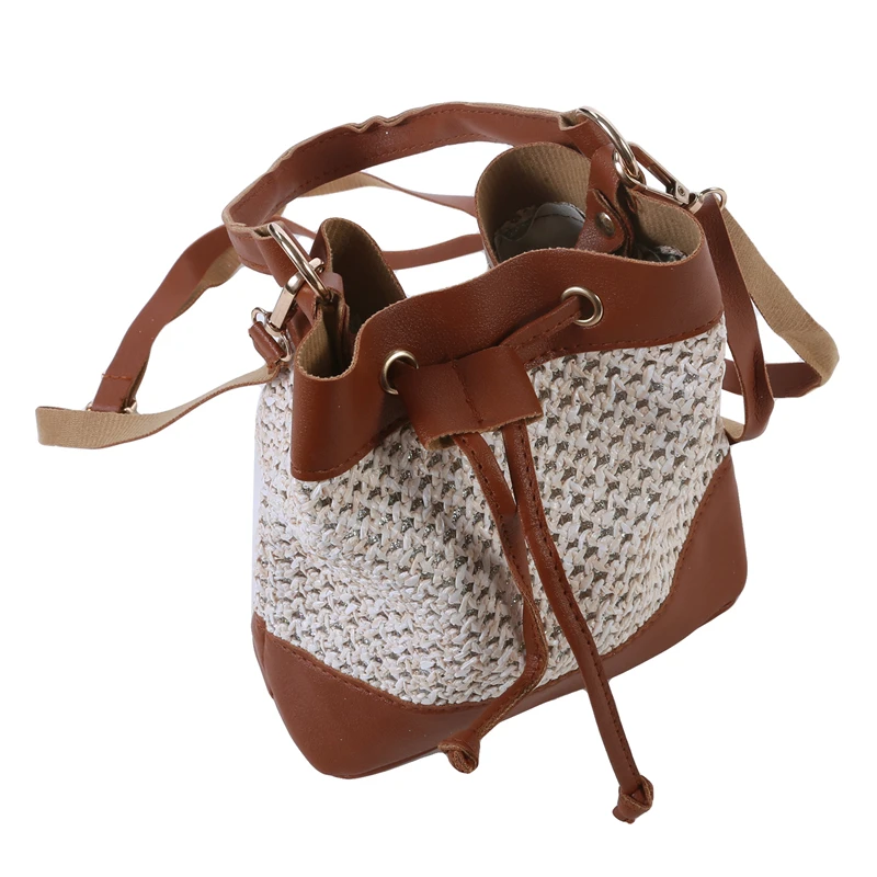 Bucket Bag For Women Drawstring Handbag Beach Straw Woven Crossbody Bag Fashionable Simple And Elegant Summer Messenger Bag