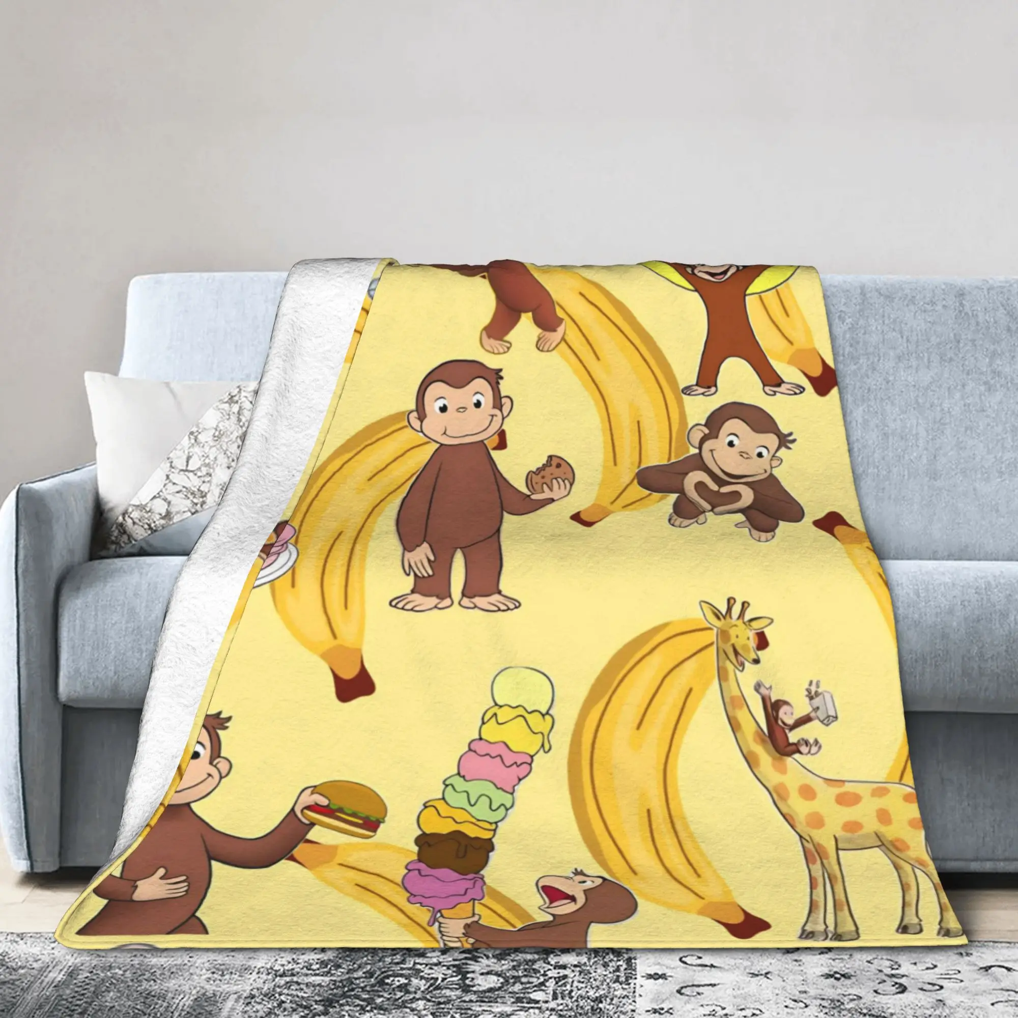 Curious Monkey Georges Cartoon Knitted Blanket TV Series Flannel Throw Blankets Travel Portable Soft Bedspreads Multifunction