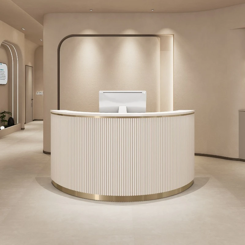 

white curved reception desk nail salon cream style reception counter light luxury elegante empfangstheke industrial furniture