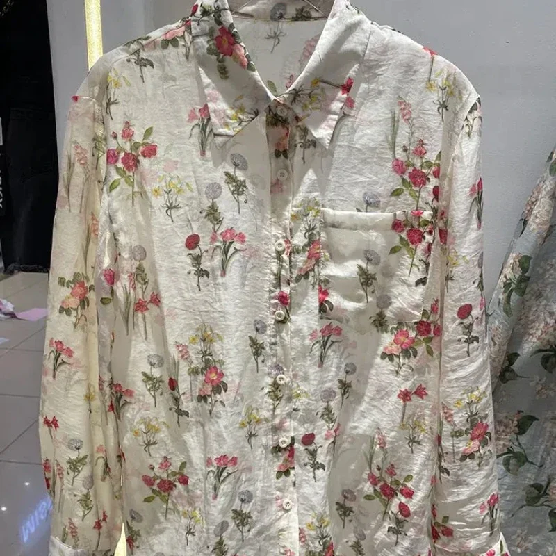 

European Retro Floral Large Size Shirt Women Spring New Design Niche Loose Slim Long-sleeved Blouses Shirts XQ464