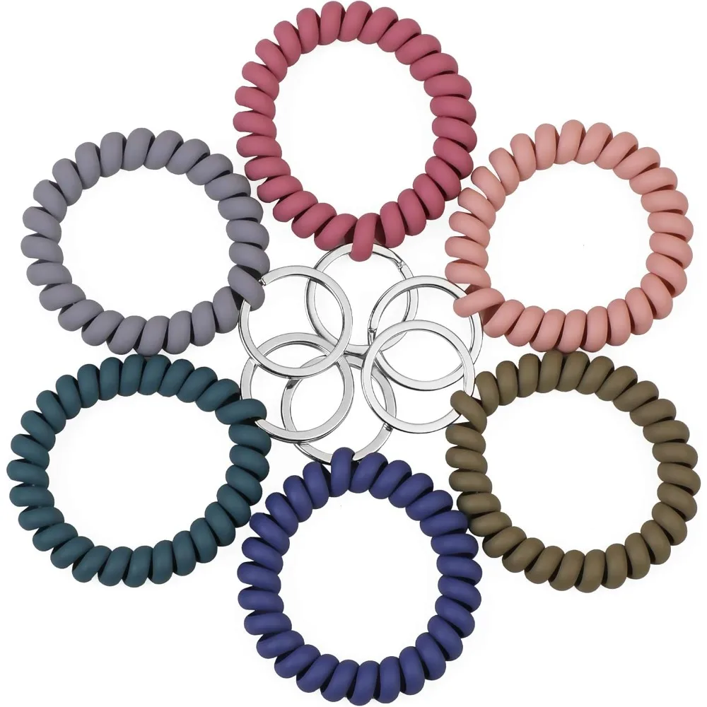 6PCS Stretchable Wristband Wristlet Keychain,Spring Flexible Spiral Wrist Coil ​Wrist Key Holder Key Ring for Sauna Gym Pool ID