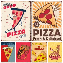 Pizza Funny Food Metal Tin Signs Kitchen Plaques for Restaurant Snack Bar Wall Art Decoration Plate Home Sofa Background Posters