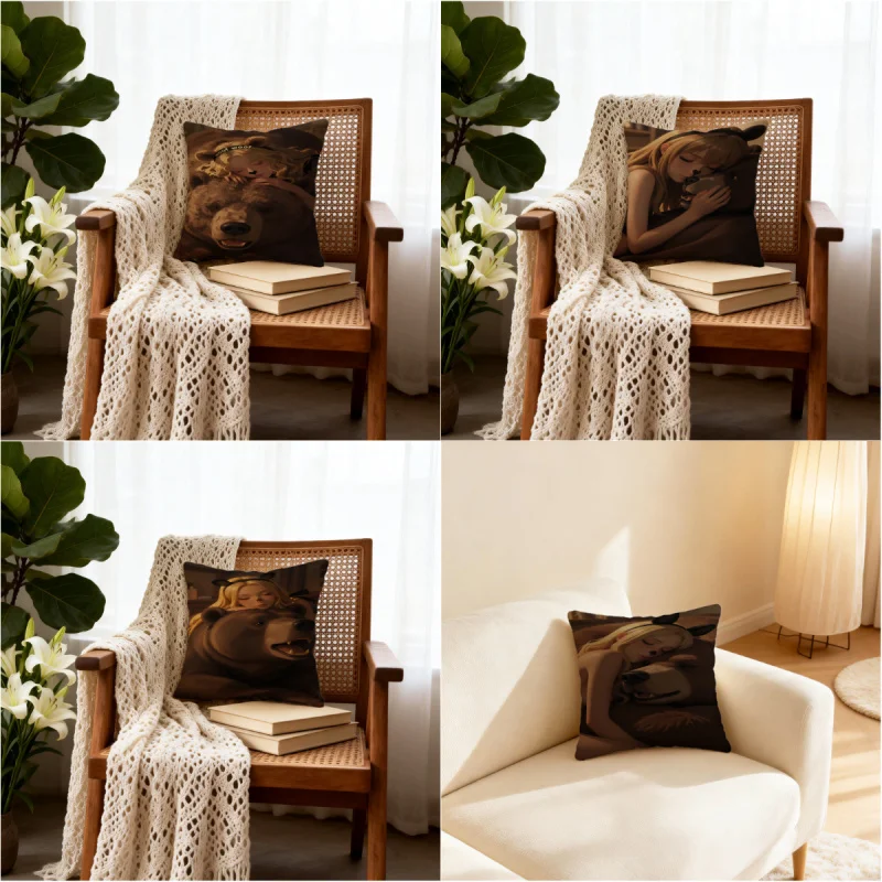 Euphoria Season 3 Coussin décoratif imprimé Sleepy Bear Girl, avec noyau de coussin inclus, 18x18 pouces, pour canapé