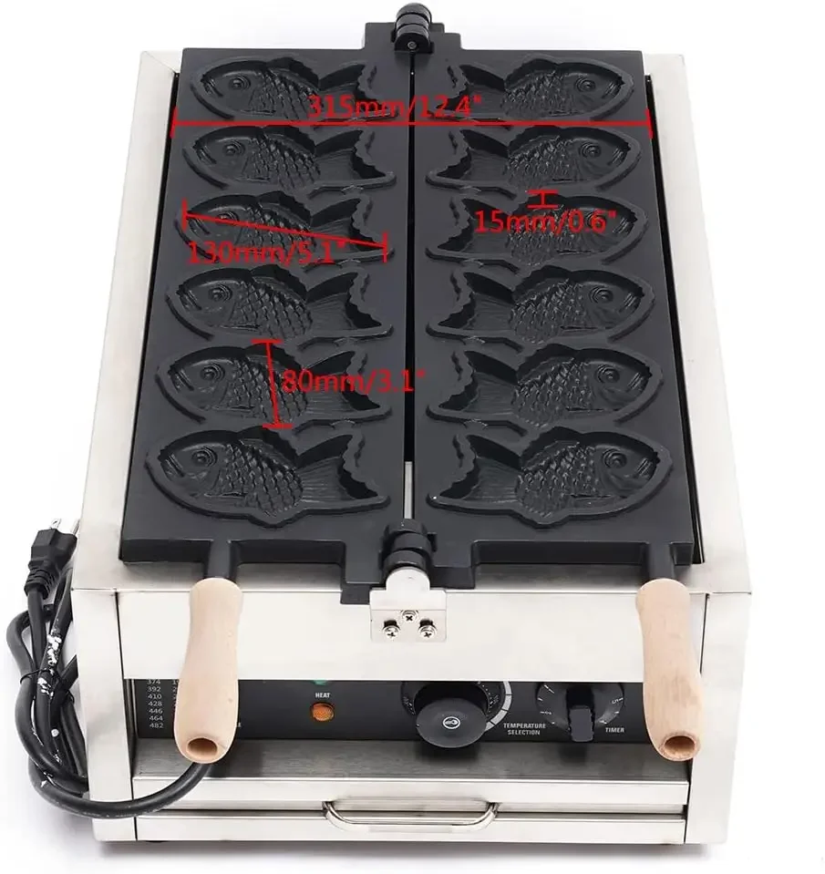 Commercial Fish Type Waffle Machine, Electric Nonstick Large Fish Type Waffle Machine Non Stick Japanese Taiyaki Maker Sea Bream