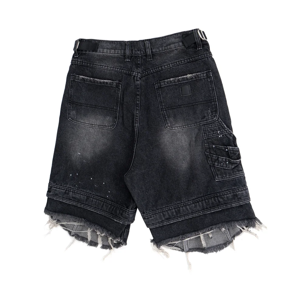 

Parisian Sle High Street American Waed Hole Large Size Bla Seven-Foot Denim orts Over-Knee Men's Workwear orts