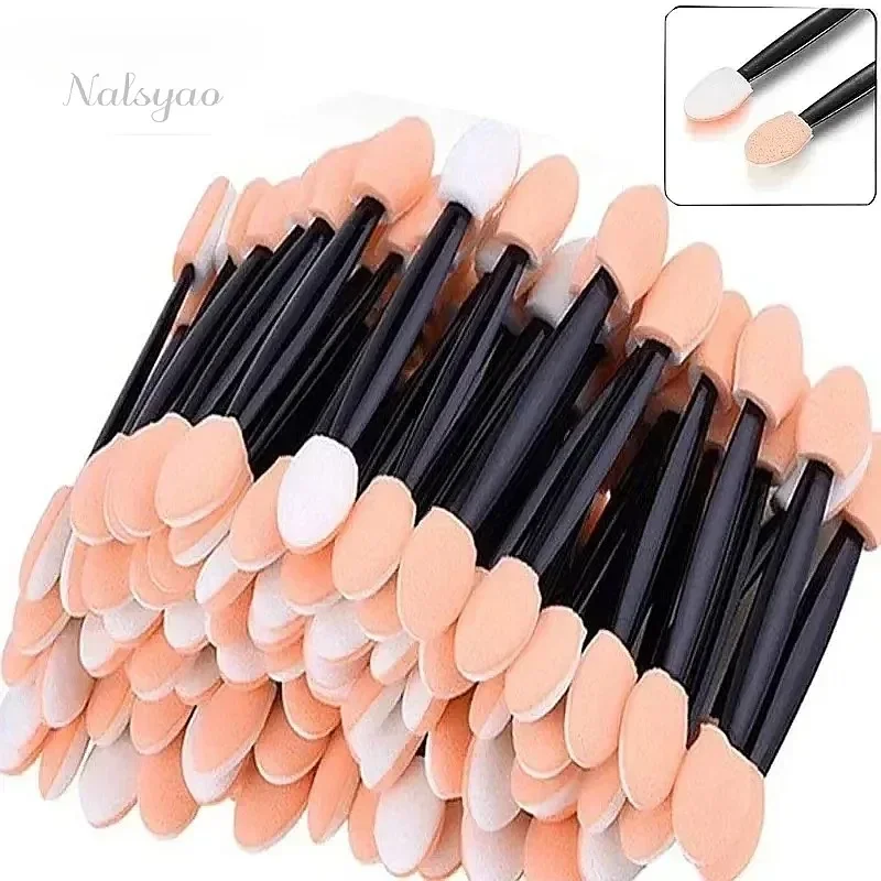 50pcs Disposable Double Sided Nail Powder Sponge Brushes Eyeshadow Applicator Mirror Pigment Stick