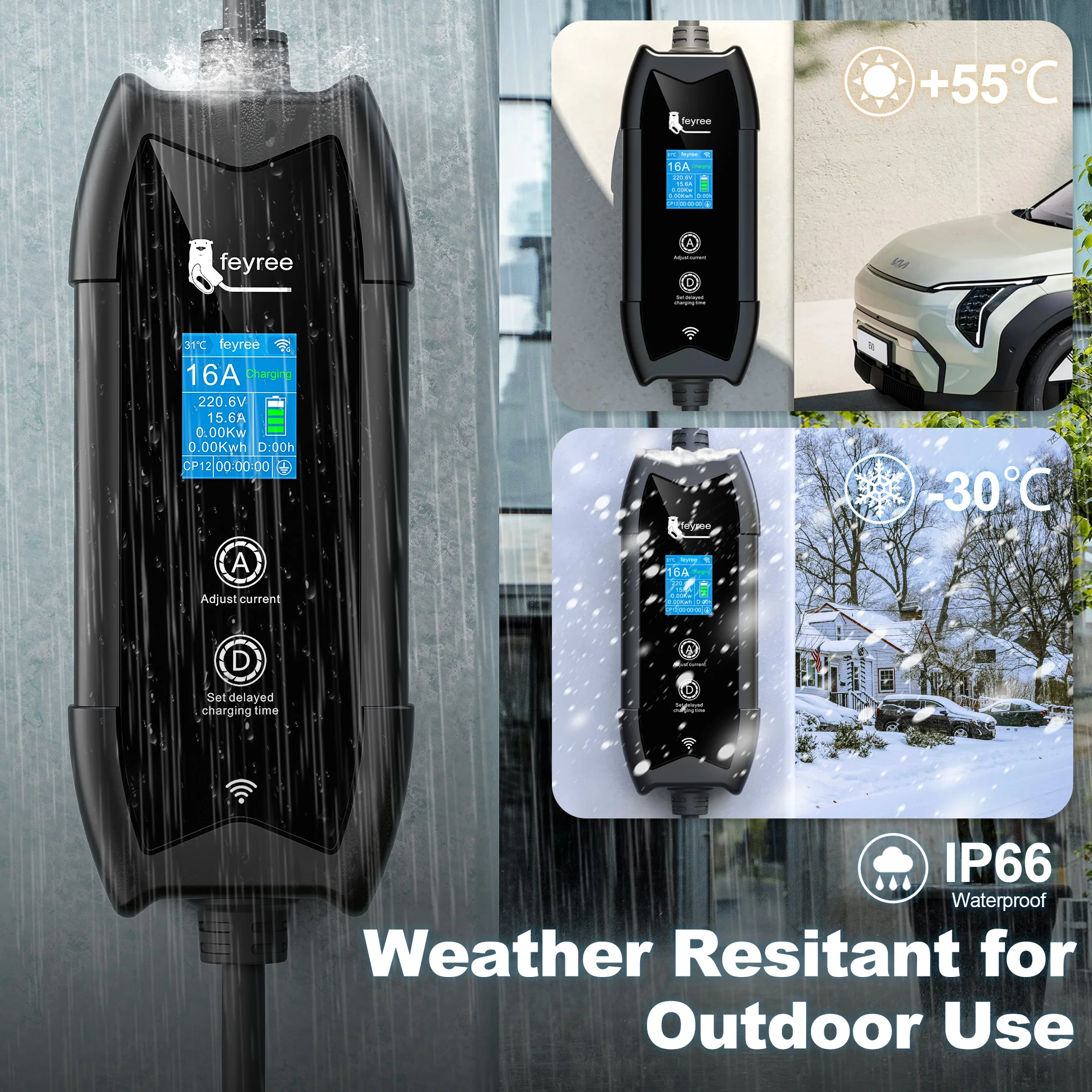Feyree Tragbares EV-Ladegerät Typ2 IEC62196-2 EVSE Schnellladung 3,5M Kabel EVSE Wallbox WLAN APP Bluetooth Drahtlose Steuerung – Detail 12