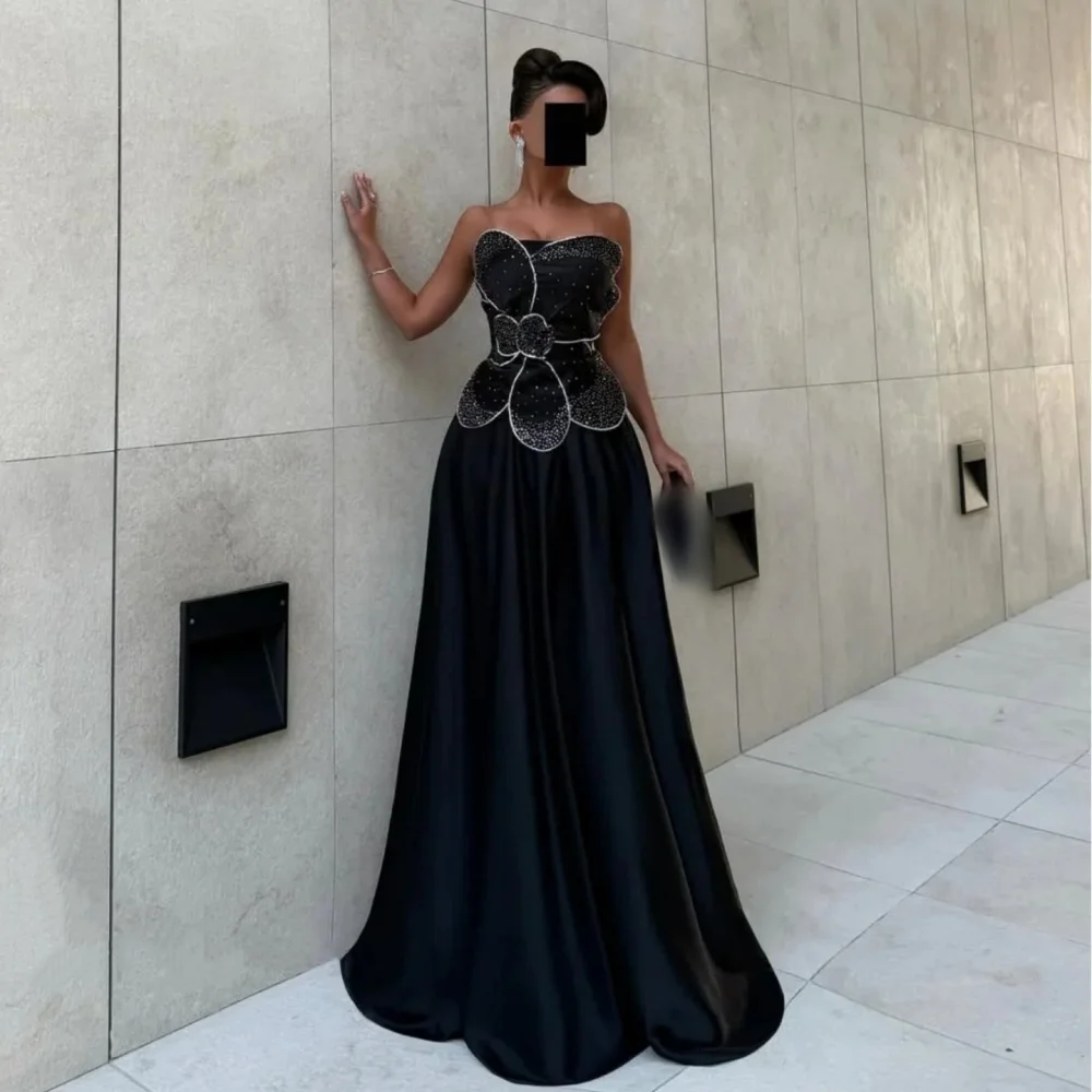 

Customized High Quality Formal Evening Dress Handmade Flower Strapless A-lineLong Dresses Bespoke Occasion Party Gown Glitter