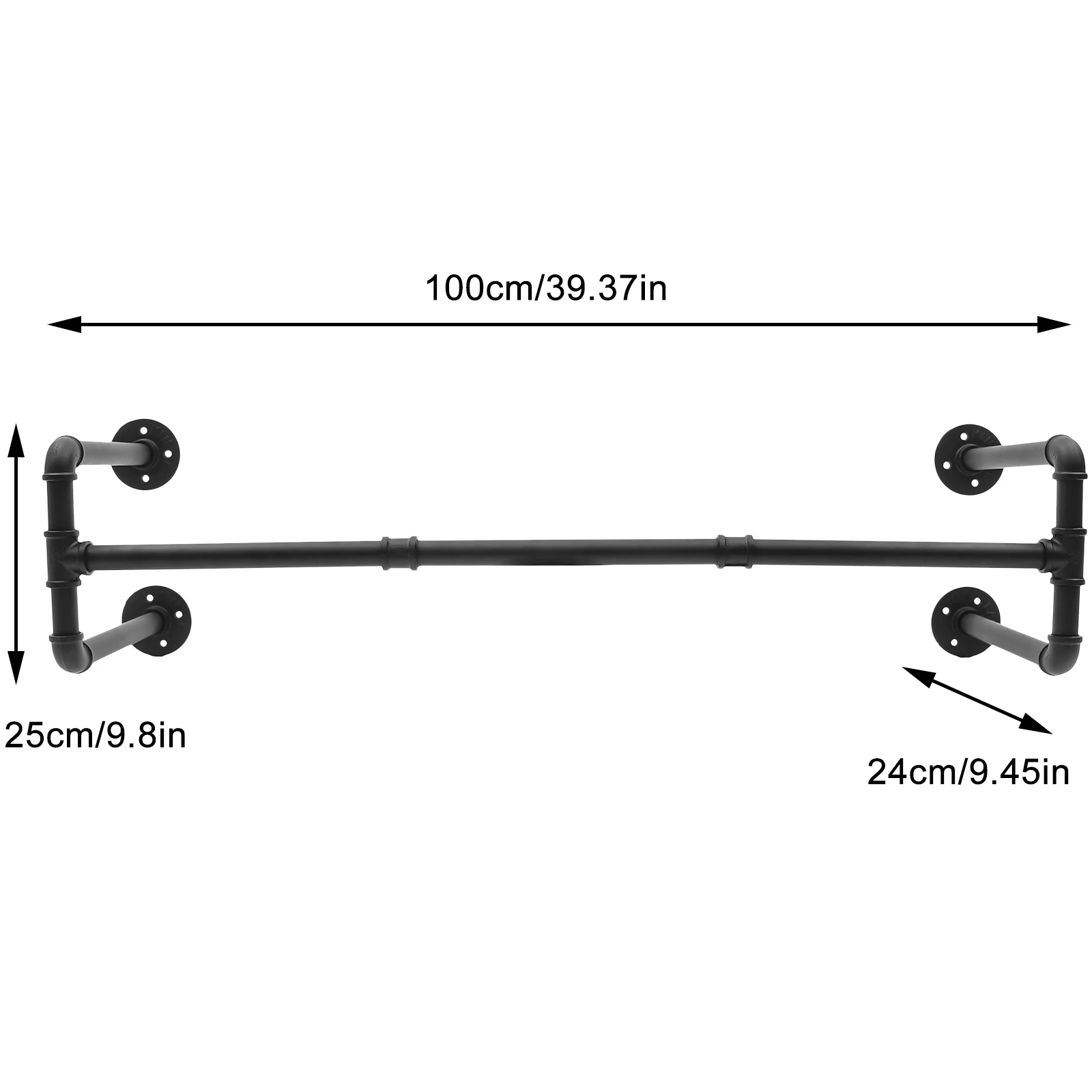 Industrial Pipe Clothing Rack Wall Mounted Garment Rack Hanger Heavy Duty Industrial Iron Pipe Clothes Rack Garment Rod