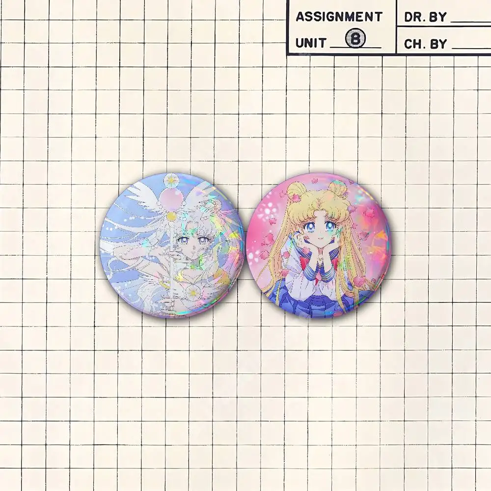 S-Sailor Usagi M-Moon Tsukino Magic Girl Button Badge 2PC Sets for Bags & Clothes & Accessories Metal Pin Stylish Decoration