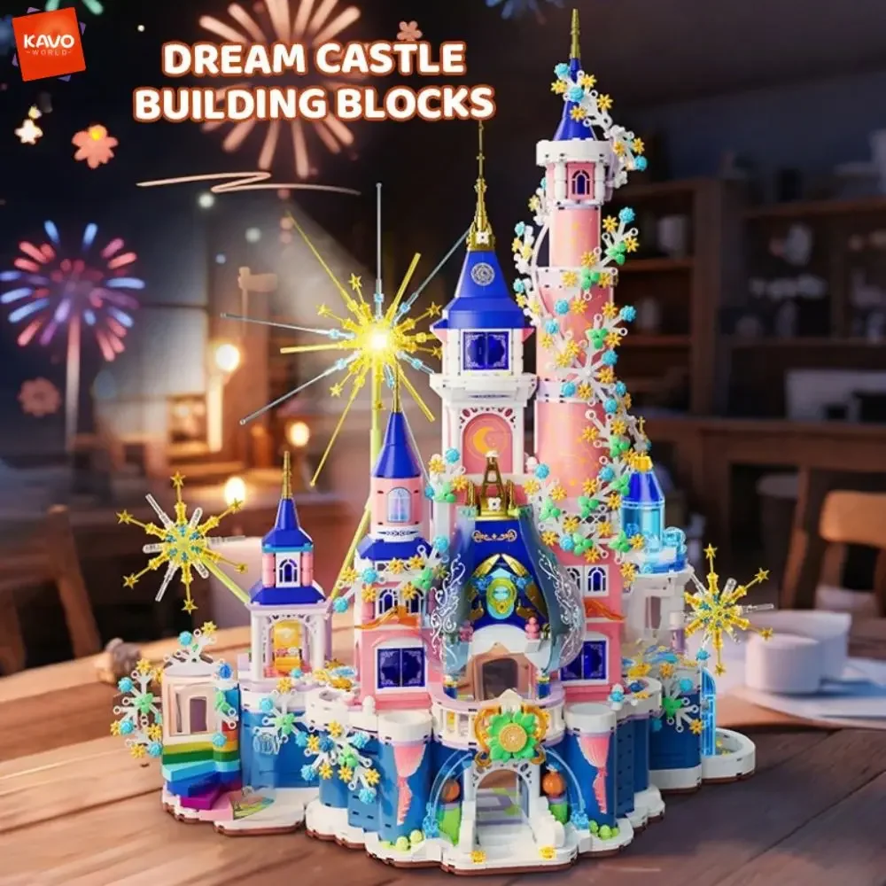 

KAVOWORLD 2334 детали: Светящийся Замок Принцессы со Сверкающими Звездами, Набор Строительных Блоков, Пастельно-Розовые и Голубые Башни, Развивающие STEM-игрушки для Девочек