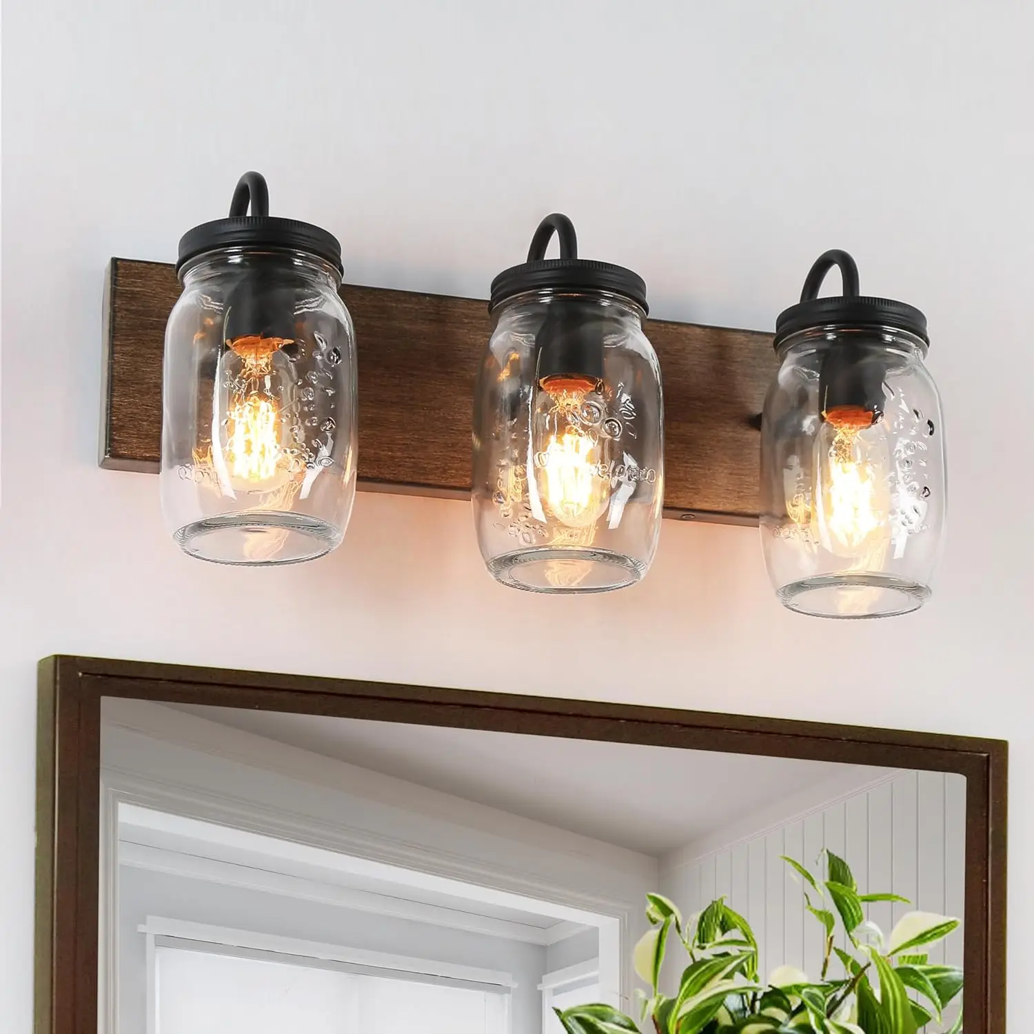 Classy Leaves Bathroom Vanity Light Fixtures, 3 Light Farmhouse Mason Jar Vanity Lights For Bathroom, Rustic Bathroom Lighting