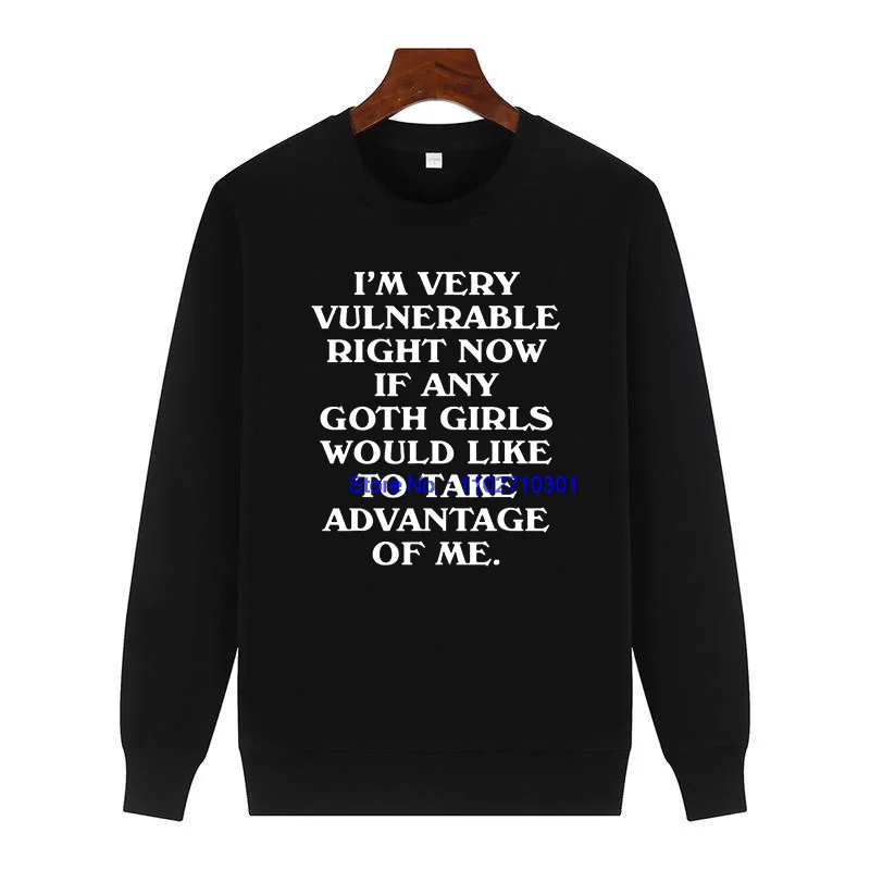 Fashion Printed Crew Neck Fleece Pullover Winter Sweater 'I'm Very Vulnerable Right Now' Humor Goth Girls Funny Sweatshirt