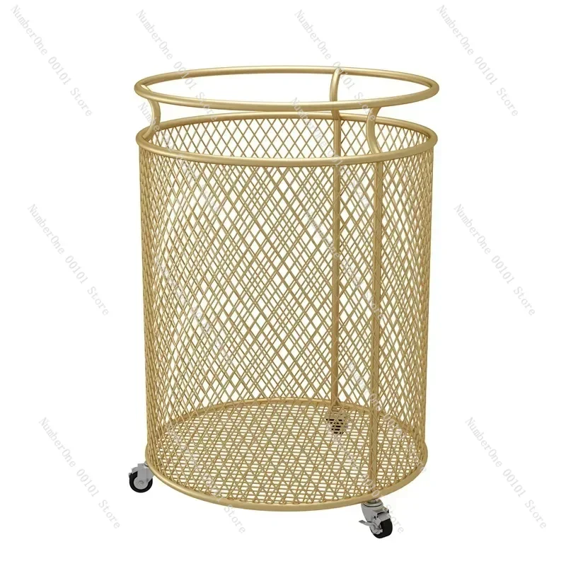 Metal Clothes Storage Wheel Basket Gold Color Dirty Handle Laundry Basket with Wheels Home Organizer for Clothes Creative Toys