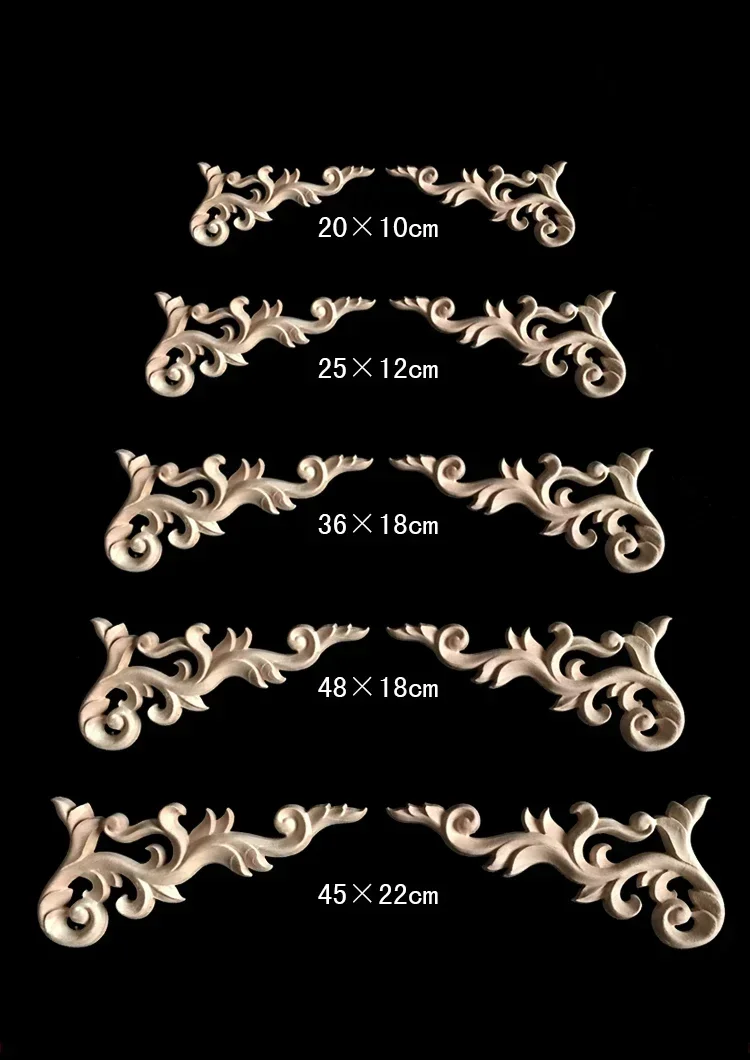 2PCS Wood Appliques Onlays Natural Furniture Wall Door Woodcarving Decorative Long Flower Wooden Figurines Crafts Corner Frame