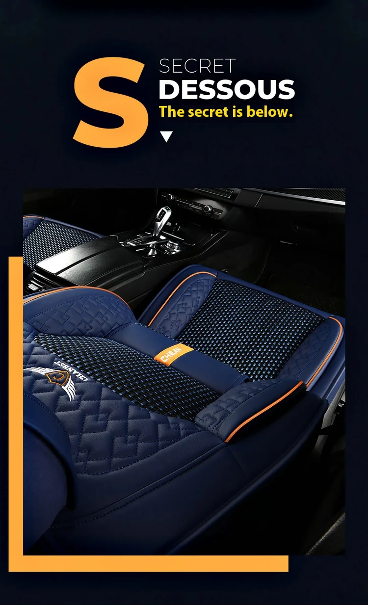 5-Sitzer Autositzbezug, Neues Nappa-Leder mit Eisseide, Feste Lendenwirbelstütze, Ganzjährig Universal, Passend für die Meisten Autos – Detail 2