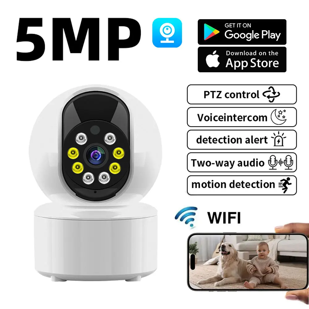 5MP Wireless Indoor Security Camera Ai Human Detection HD Lens Baby Monitor Pan Tilt CCTV Video Surveillance Home Smart WiFi Cam