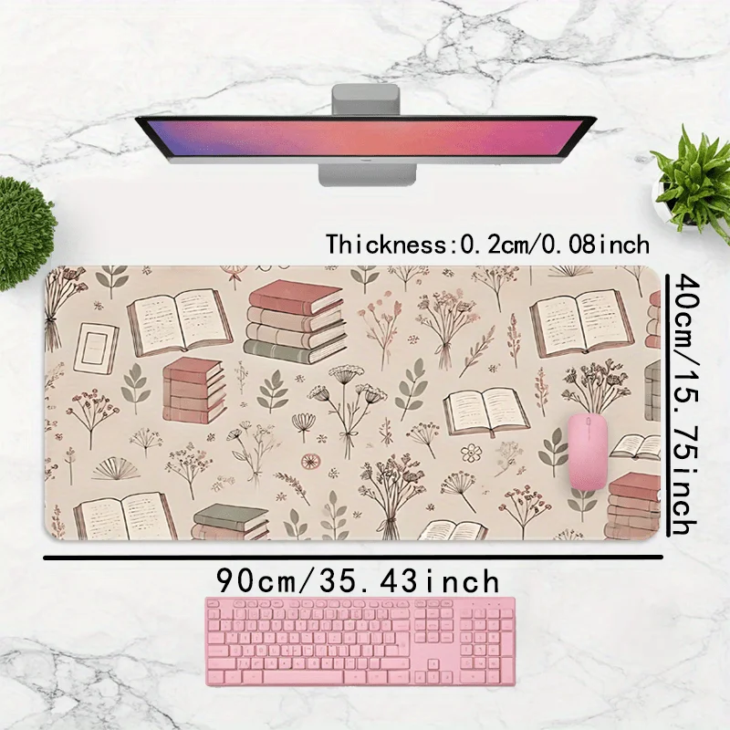 CIFBUY Diatomaceous Earth Floral Theme Large Mouse Pad Book Pattern Design Natural Minimalist Style XXL Size Desk Mat