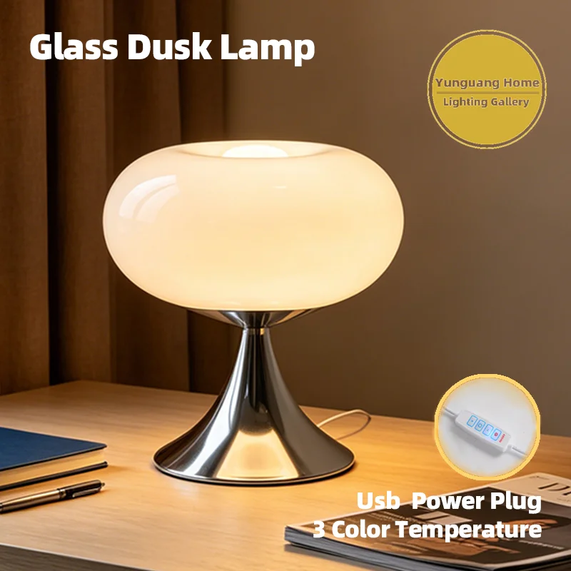 Murano Glass Table Lamp Fresh Fruit Vibrant Flat Round Bedside Lamp 3-Color Temperature Bedroom Study Decor Light
