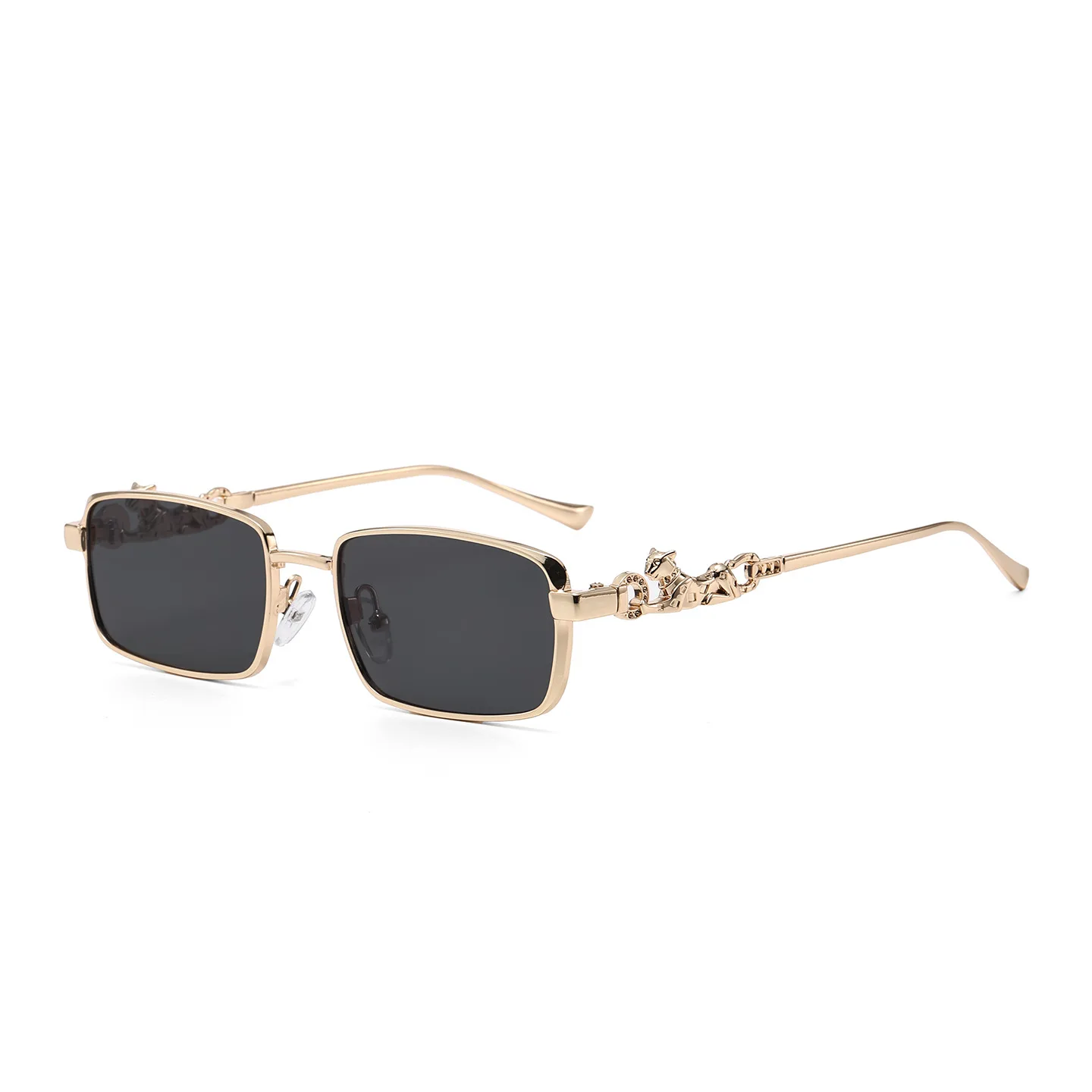 Gafas de sol rectangulares unisex de lujo con montura metálica, estilo retro con logo de Fox, gafas de moda modernas de marca para fiestas, viajes, estilo vintage.