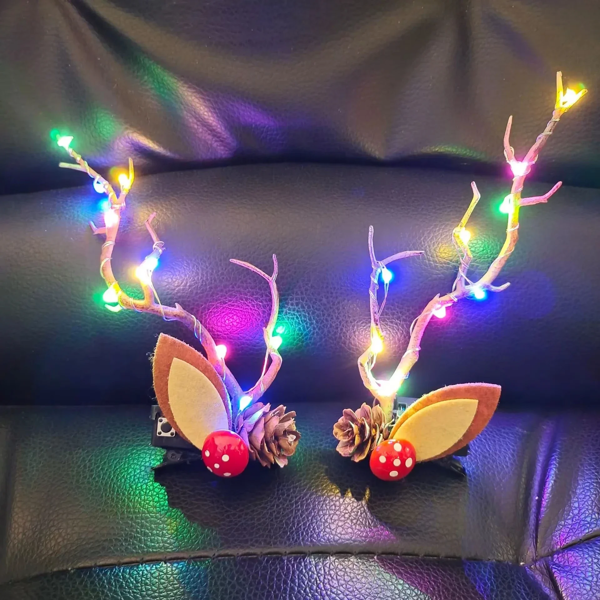 10 Pairs LED Light Hair Clips Reindeer Antlers Xmas Hairpins Headdress For Party Kids Adult Wedding Festival Replacement Set