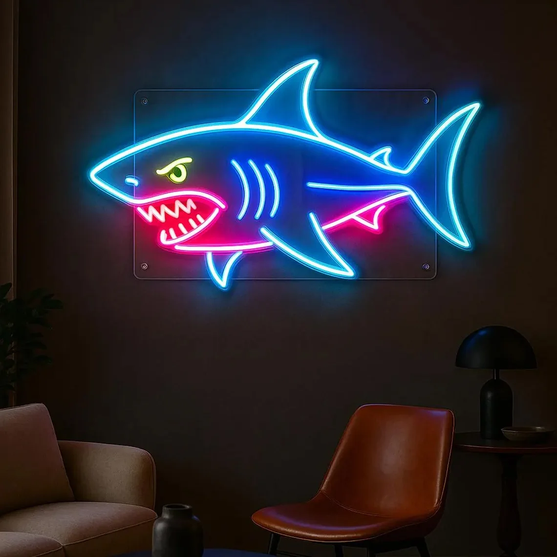 Shark Neon Sign Angry Blue Shark Neon Sign Bar Home Handing Neon Art Wall Decor
