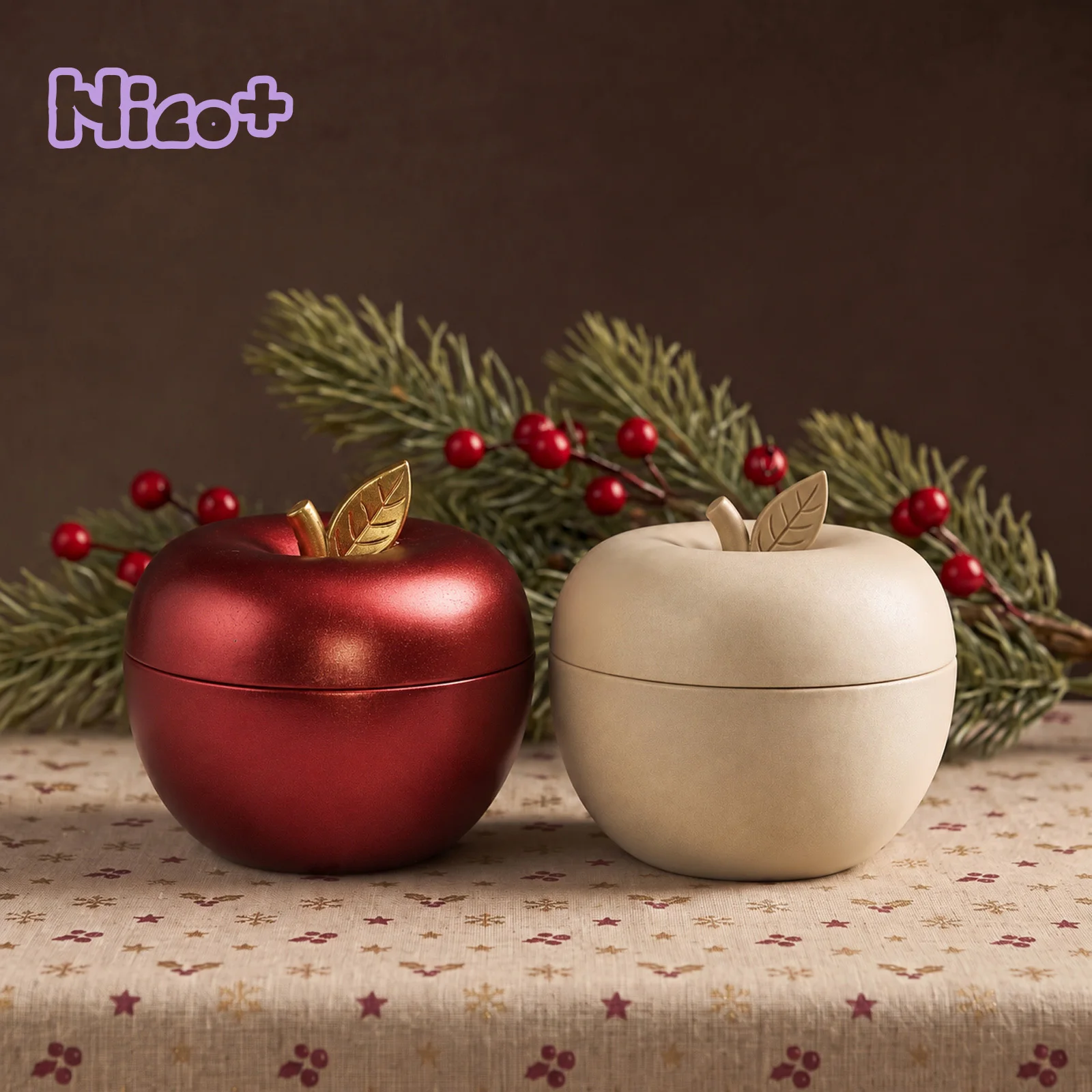Studio82 x Boowan Nicole Harvest Apple Candle Jar with Lid Concrete Silicone Mold DIY Christmas Silicone Mold