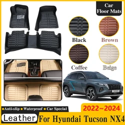 Car Leather Floor Mat For Hyundai Tucson NX4 2022 2023 2024 LWB N Line LHD Mat Interior Spare Replacement Parts Auto Accessories