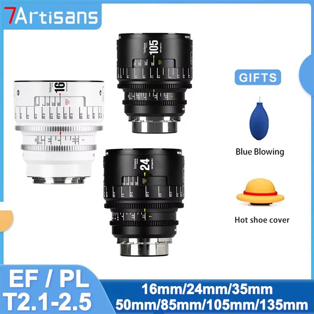 7artisans 16mm 24mm 35mm 50mm 85mm 105mm 135mm T2.1-2.5 lente de cine de marco completo serie Infinity para lente de cámara Canon EF PL Mount