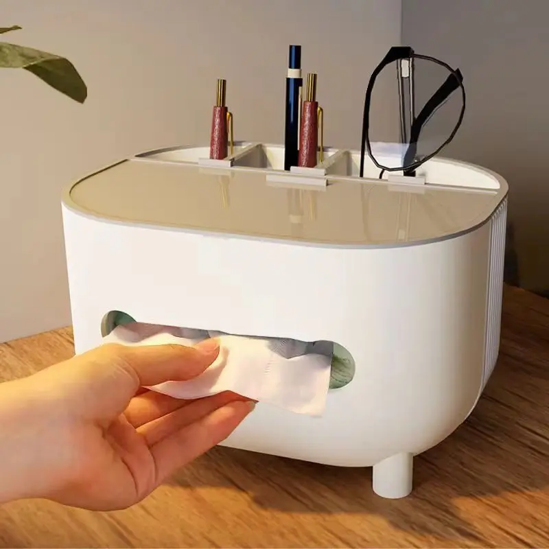 

Creative Cute Tissue Box Organizer Multifunctional Desktop Storage Box with Remote Holder, Office & Tabletop Home Storage Decor