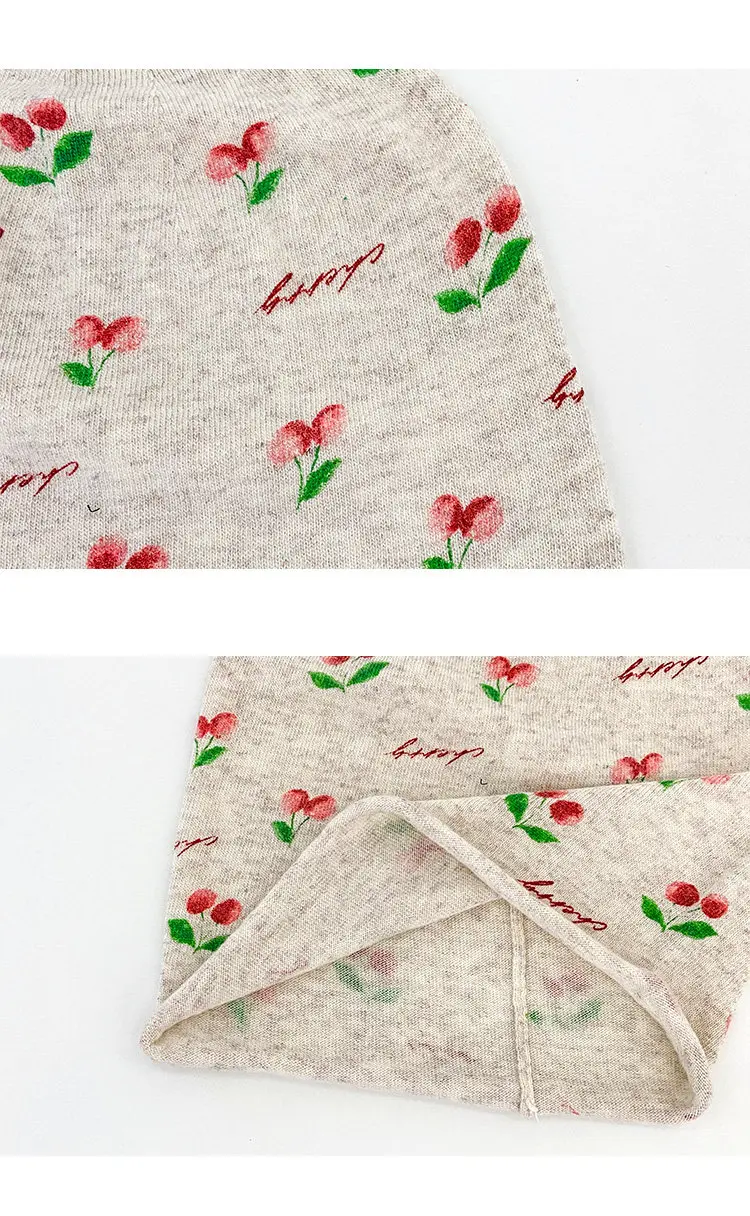 Ins Sweet Cherry Print Gestrickte Mützen für Damen, Frühling und Herbst, Street Casual, vielseitig, Retro, Lazy Style, lockere Pullover-Mützen – Detail 6