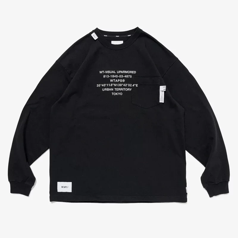 WTAPS 2026 Autumn Winter Men's Cotton Long Sleeve T-Shirt  Letter Graphic Pocket Tee Japanese Vintage Streetwear Casual Pullover