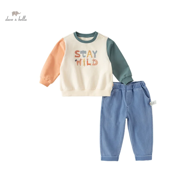 Dave Bella Children Suit 2024 New Spring Boys Two-Piece Knit Sweatshirt Jeans Comfortable Casual Fashion Sport Outdoor DB1248476