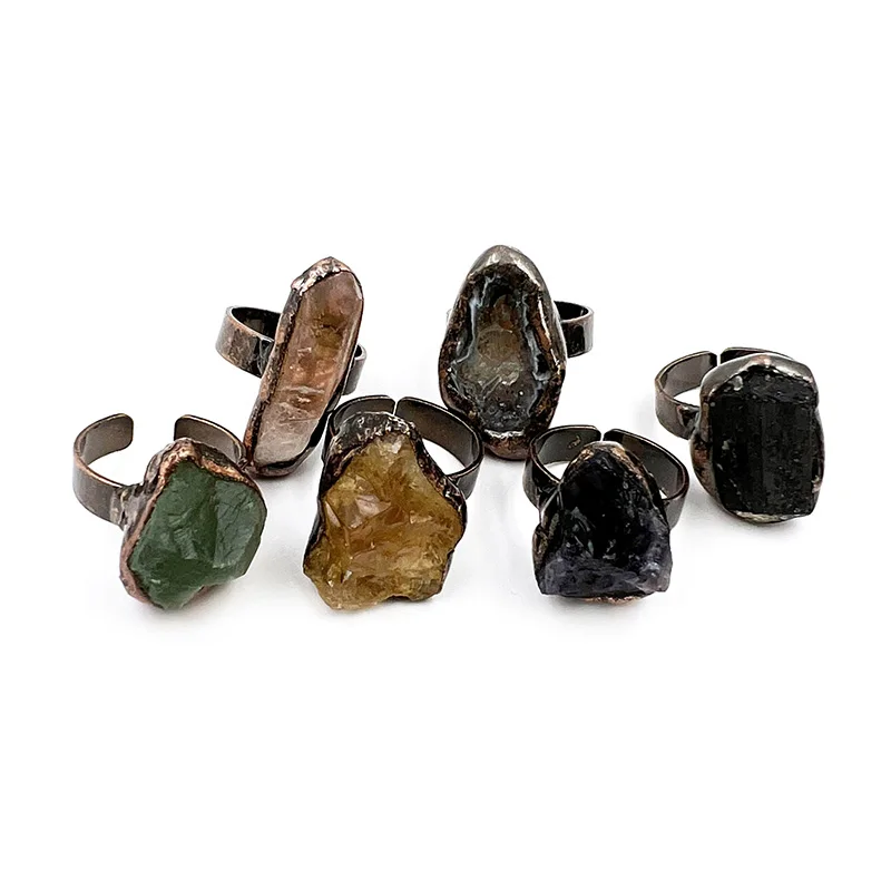 Raw Natural Crystal Rings, Green Fluorite Ring, February Stone Jewelry, Crystal Druzy Jewelry, Citrine Ring, Bridesmaid Jewelry