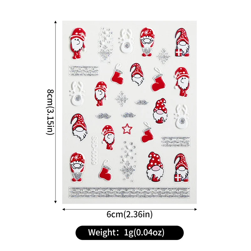 5d Reliëf Acryl Sneeuwvlok Bell Xmas Nail Sticker Goud Zilver Poeder Kerst Lijm Sliders Winter Nieuwjaar Nail Decals