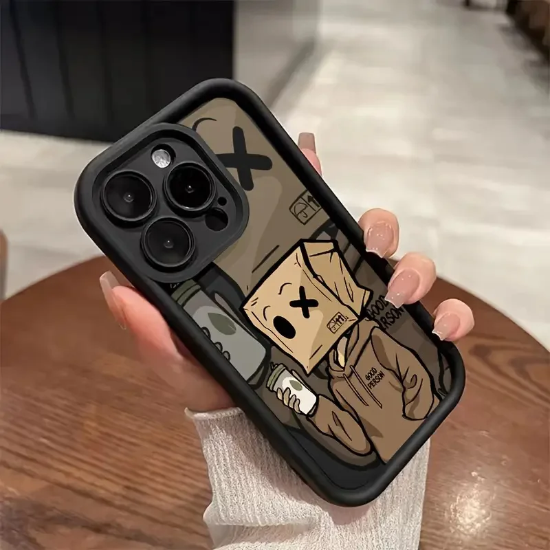 Cartoon Box Man Pattern Silicone Case For iPhone 11 14 13 12 15 Pro Max XS XR X 7 8 Plus 15 Shockproof Matte Soft Silicone Cover