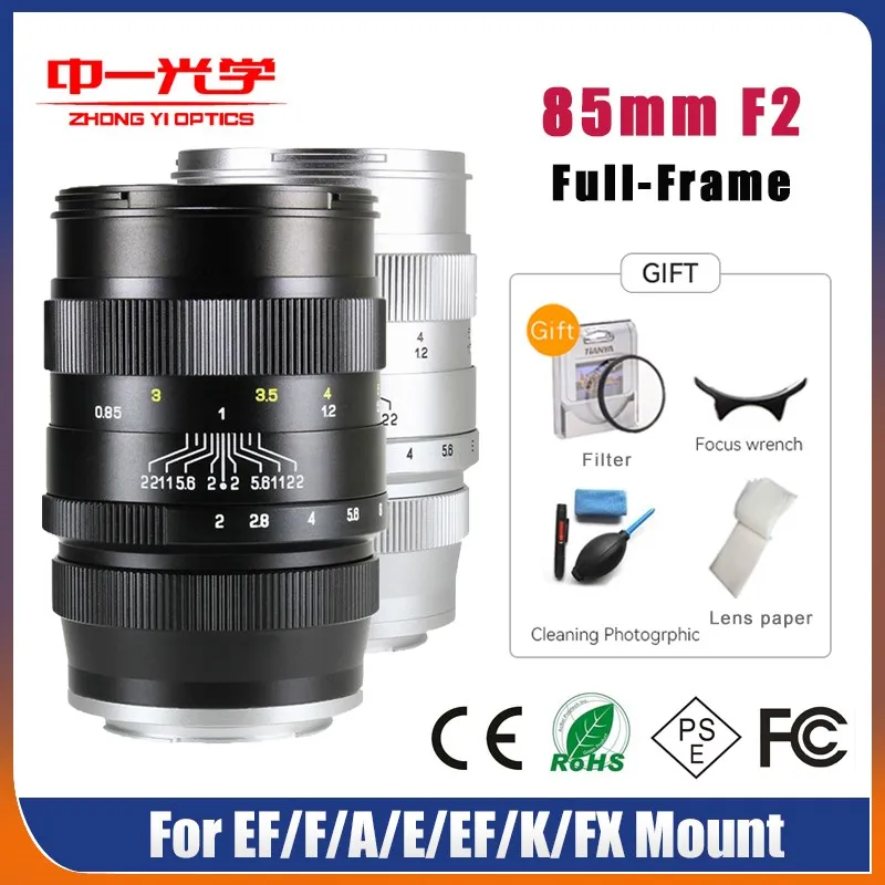 Zhongyi 85mm F2.0 Full Frame Portrait Camera Lens For Canon EF Nikon F Sony A/E/EF Pentax K Fuji FX Mount Micro SLR Camera