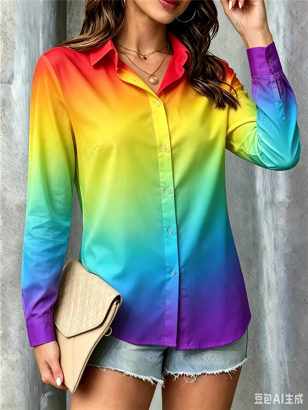 Fashion Gradient Tie-dye Women Shirts Long Sleeve 3d Printed Ladies Trend Blouse 3XL Plus Size Casual Shirt