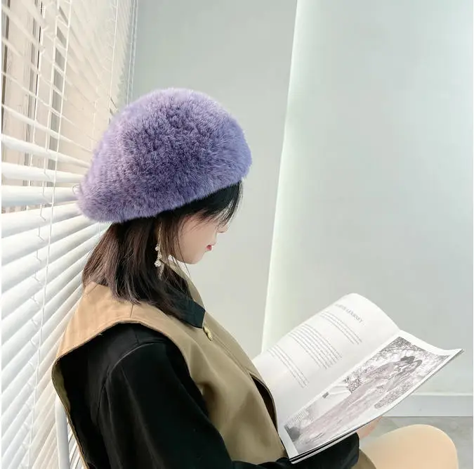 Women's Real Mink Fur Beret Stretchy Warm Winter Knitted Hat Simple Elegant Slouchy Beanie