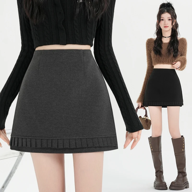 Flounced A-Line Mini Skirts for Women 2025, Autumn Winter High Waist Tweed Skirt, Slimming Petite-Friendly Short Skirt