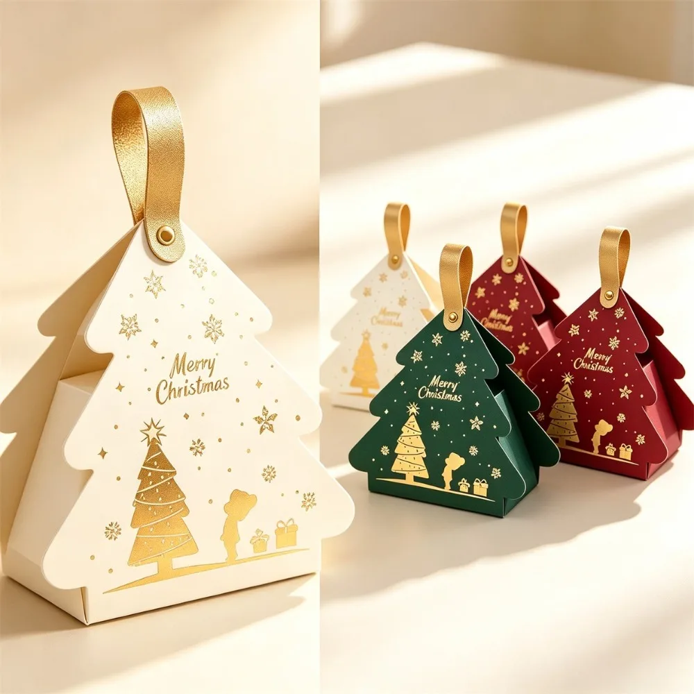 24Pcs Christmas Tree‑Shaped Paper Gift Boxes with Handles, Portable Small Boxes, Xmas Party Favors & Tree Decorations - view 3